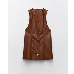 Zara Brown Faux Leather Vest/dress with Gold Button